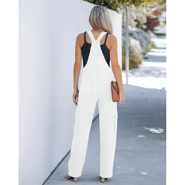 imageluvamia Cargo Jean Overalls for Women Wide Leg Bib Utility Stretchy Denim Jumpsuit Overall Loose 90s TrendyWhite