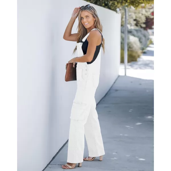 imageluvamia Cargo Jean Overalls for Women Wide Leg Bib Utility Stretchy Denim Jumpsuit Overall Loose 90s TrendyWhite