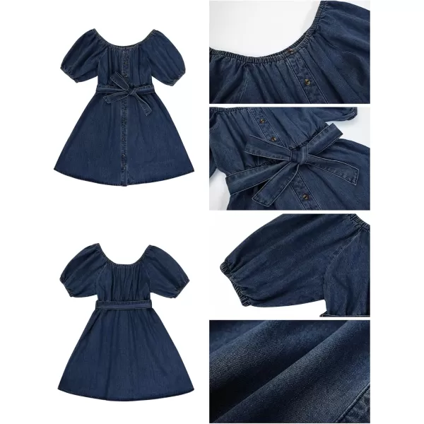 imageluvamia Denim Dress for Women Off The Shoulder Dresses Puff Sleeve Elastic Waist A Line Short Western Jean Dress BeltedLapis Longing