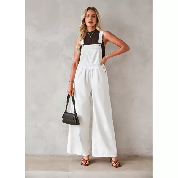 imageluvamia Denim Overalls for Women Wide Leg One Piece Jean Jumpsuits Fashion Baggy Bib Overall Loose Fit Pleated PocketsCream White