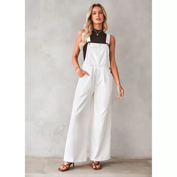 imageluvamia Denim Overalls for Women Wide Leg One Piece Jean Jumpsuits Fashion Baggy Bib Overall Loose Fit Pleated PocketsCream White