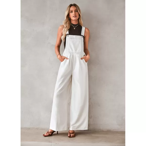 imageluvamia Denim Overalls for Women Wide Leg One Piece Jean Jumpsuits Fashion Baggy Bib Overall Loose Fit Pleated PocketsCream White