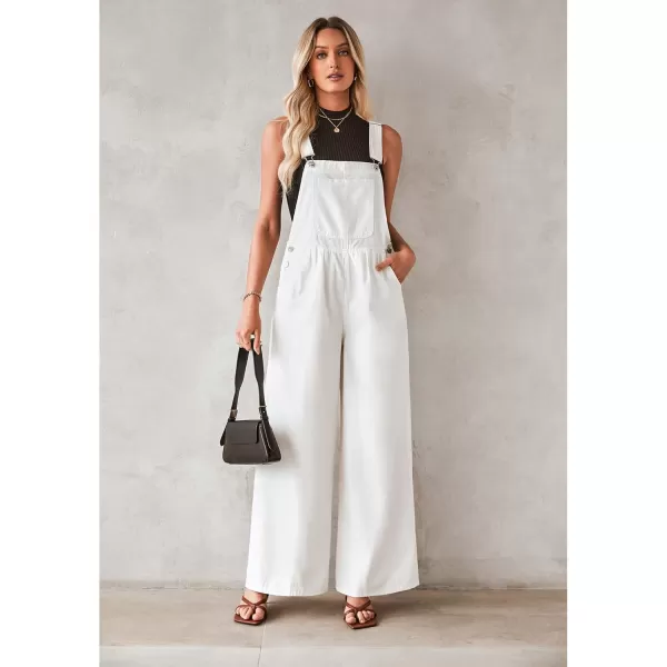 imageluvamia Denim Overalls for Women Wide Leg One Piece Jean Jumpsuits Fashion Baggy Bib Overall Loose Fit Pleated PocketsCream White