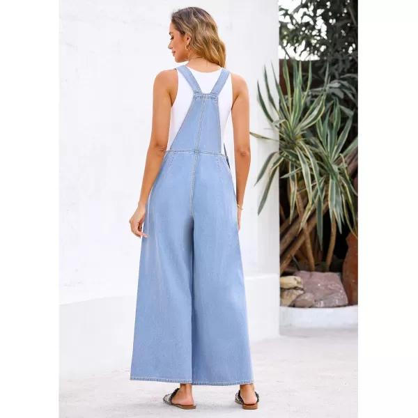 imageluvamia Denim Overalls for Women Wide Leg One Piece Jean Jumpsuits Fashion Baggy Bib Overall Loose Fit Pleated PocketsDaylight Blue