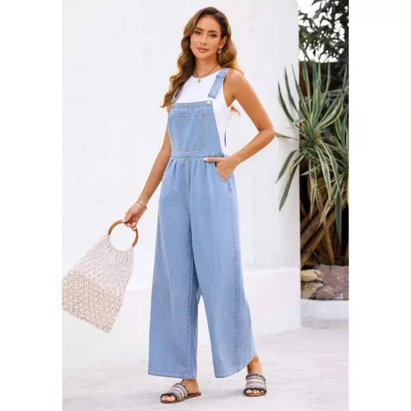 imageluvamia Denim Overalls for Women Wide Leg One Piece Jean Jumpsuits Fashion Baggy Bib Overall Loose Fit Pleated PocketsDaylight Blue