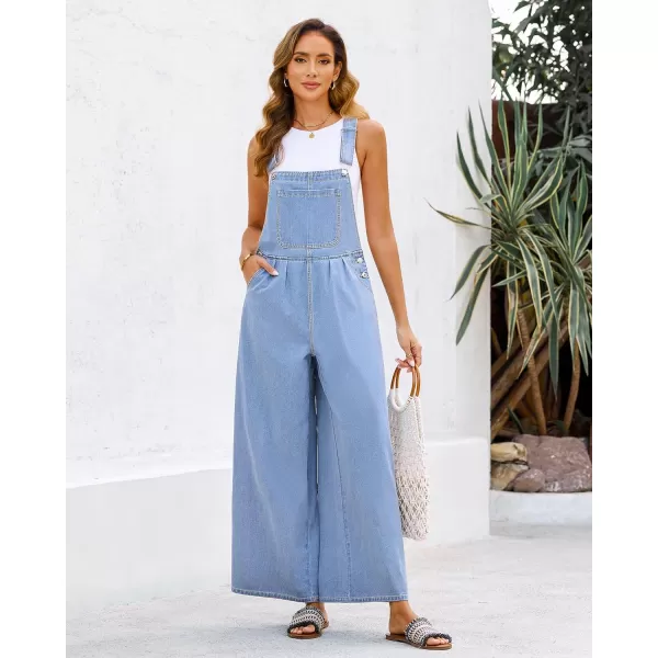 imageluvamia Denim Overalls for Women Wide Leg One Piece Jean Jumpsuits Fashion Baggy Bib Overall Loose Fit Pleated PocketsDaylight Blue