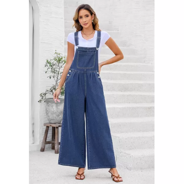 imageluvamia Denim Overalls for Women Wide Leg One Piece Jean Jumpsuits Fashion Baggy Bib Overall Loose Fit Pleated PocketsDeep Blue