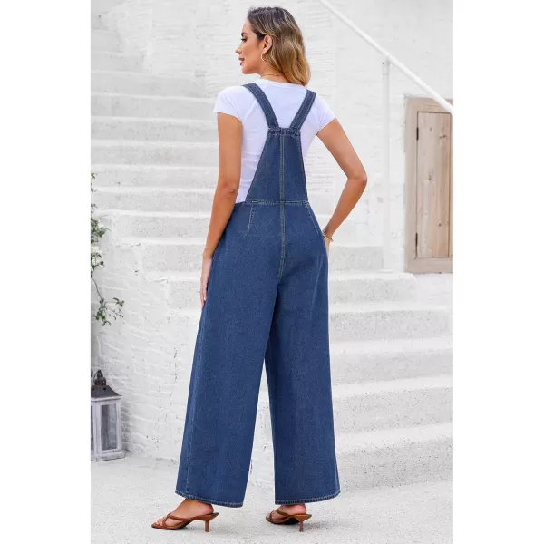 imageluvamia Denim Overalls for Women Wide Leg One Piece Jean Jumpsuits Fashion Baggy Bib Overall Loose Fit Pleated PocketsDeep Blue