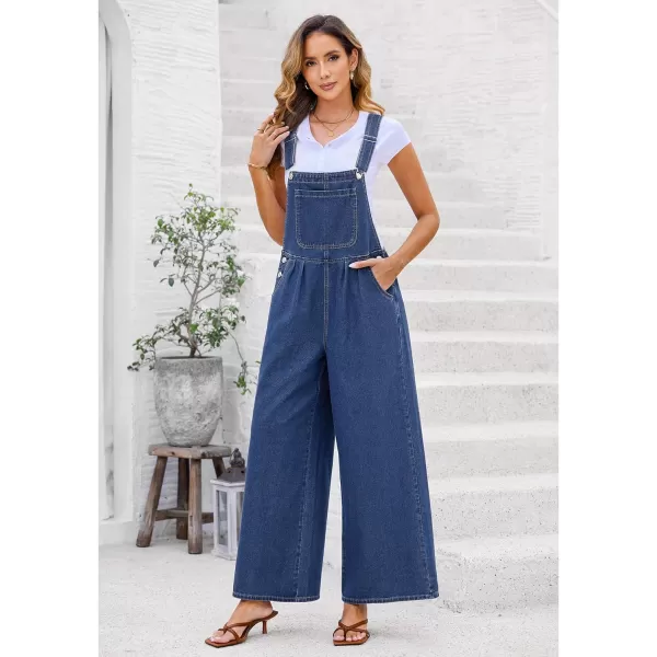 imageluvamia Denim Overalls for Women Wide Leg One Piece Jean Jumpsuits Fashion Baggy Bib Overall Loose Fit Pleated PocketsDeep Blue