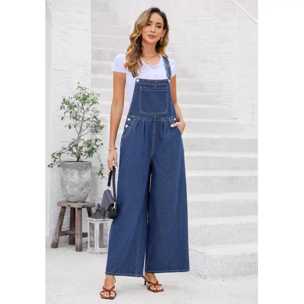 imageluvamia Denim Overalls for Women Wide Leg One Piece Jean Jumpsuits Fashion Baggy Bib Overall Loose Fit Pleated PocketsDeep Blue