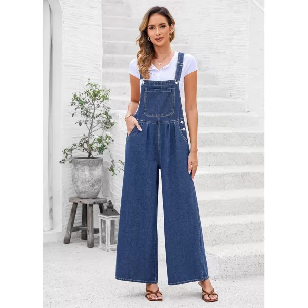 imageluvamia Denim Overalls for Women Wide Leg One Piece Jean Jumpsuits Fashion Baggy Bib Overall Loose Fit Pleated PocketsDeep Blue