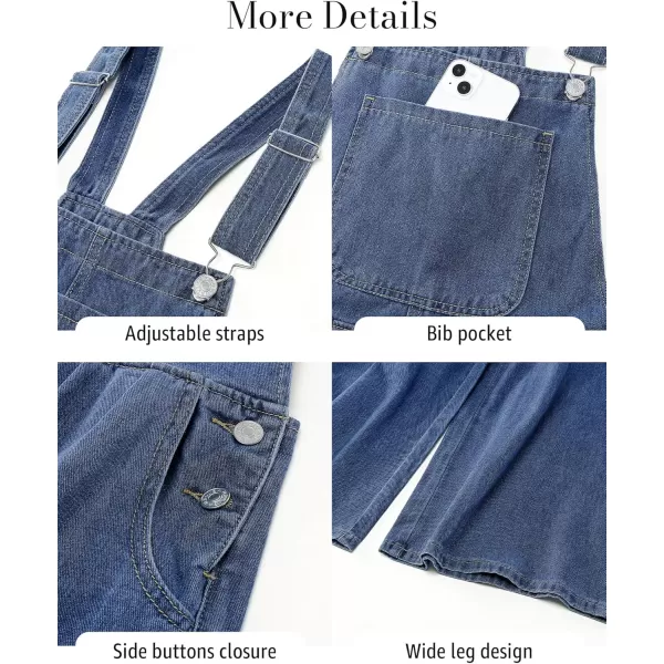 imageluvamia Denim Overalls for Women Wide Leg One Piece Jean Jumpsuits Fashion Baggy Bib Overall Loose Fit Pleated PocketsDeep Blue