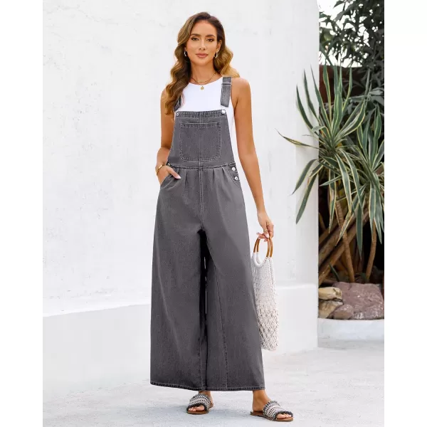 imageluvamia Denim Overalls for Women Wide Leg One Piece Jean Jumpsuits Fashion Baggy Bib Overall Loose Fit Pleated PocketsFaded Black
