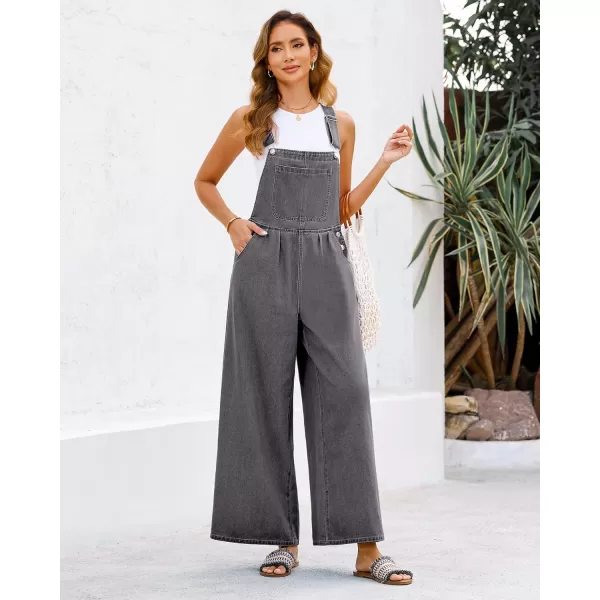 imageluvamia Denim Overalls for Women Wide Leg One Piece Jean Jumpsuits Fashion Baggy Bib Overall Loose Fit Pleated PocketsFaded Black