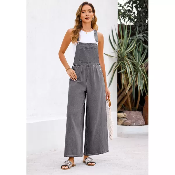 imageluvamia Denim Overalls for Women Wide Leg One Piece Jean Jumpsuits Fashion Baggy Bib Overall Loose Fit Pleated PocketsFaded Black