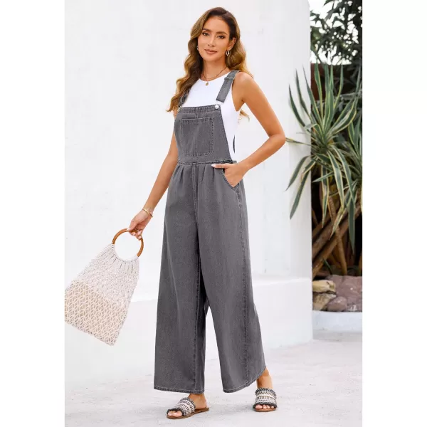 imageluvamia Denim Overalls for Women Wide Leg One Piece Jean Jumpsuits Fashion Baggy Bib Overall Loose Fit Pleated PocketsFaded Black