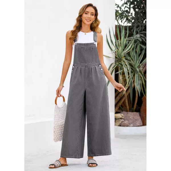 imageluvamia Denim Overalls for Women Wide Leg One Piece Jean Jumpsuits Fashion Baggy Bib Overall Loose Fit Pleated PocketsFaded Black