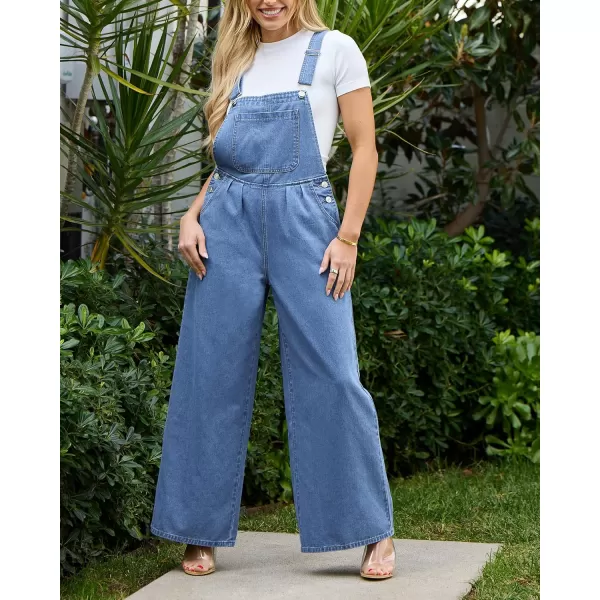 imageluvamia Denim Overalls for Women Wide Leg One Piece Jean Jumpsuits Fashion Baggy Bib Overall Loose Fit Pleated PocketsLapis Blue