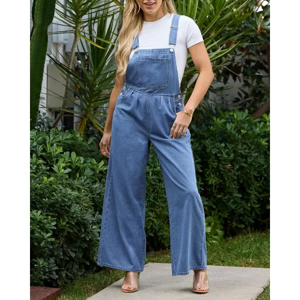 imageluvamia Denim Overalls for Women Wide Leg One Piece Jean Jumpsuits Fashion Baggy Bib Overall Loose Fit Pleated PocketsLapis Blue