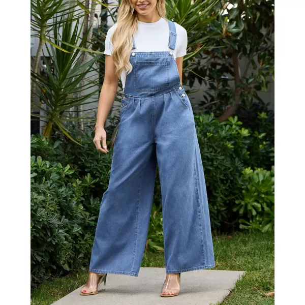 imageluvamia Denim Overalls for Women Wide Leg One Piece Jean Jumpsuits Fashion Baggy Bib Overall Loose Fit Pleated PocketsLapis Blue