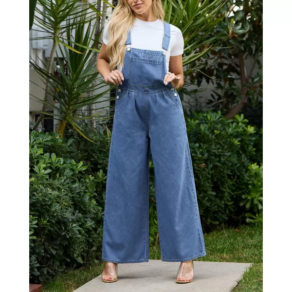 imageluvamia Denim Overalls for Women Wide Leg One Piece Jean Jumpsuits Fashion Baggy Bib Overall Loose Fit Pleated PocketsLapis Blue