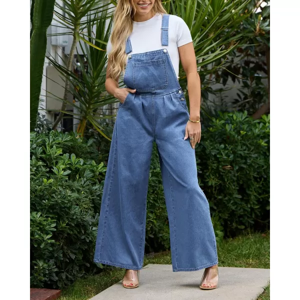 imageluvamia Denim Overalls for Women Wide Leg One Piece Jean Jumpsuits Fashion Baggy Bib Overall Loose Fit Pleated PocketsLapis Blue