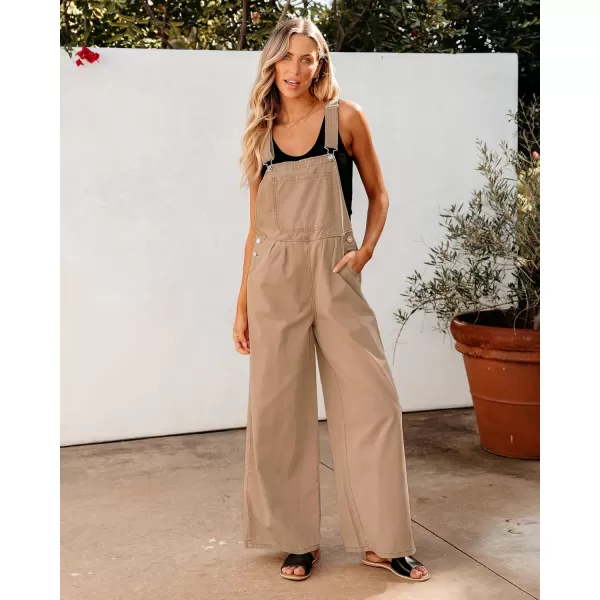 imageluvamia Denim Overalls for Women Wide Leg One Piece Jean Jumpsuits Fashion Baggy Bib Overall Loose Fit Pleated PocketsLatte