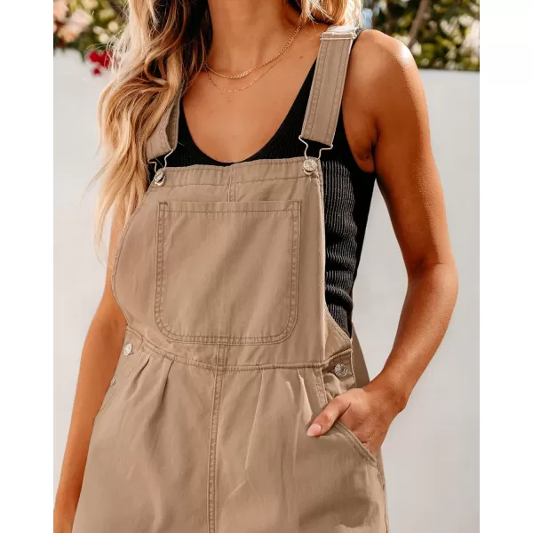 imageluvamia Denim Overalls for Women Wide Leg One Piece Jean Jumpsuits Fashion Baggy Bib Overall Loose Fit Pleated PocketsLatte