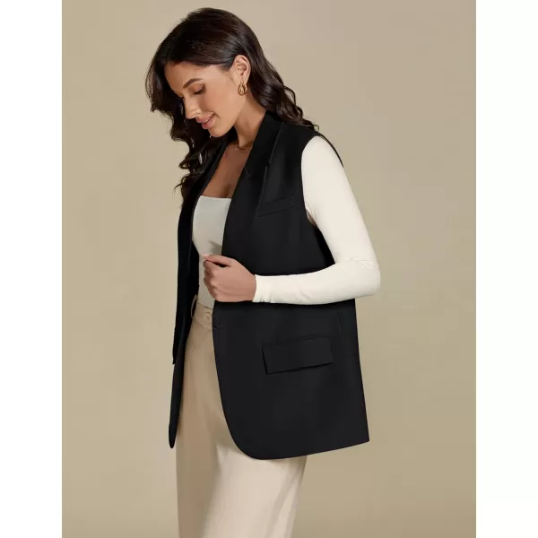 imageluvamia Long Vest for Women Business Casual Sleeveless Blazers Suit Vests Top Open Front Blazer with Pockets Work OfficeBlack