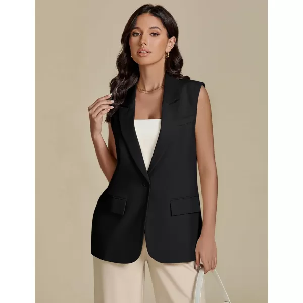 imageluvamia Long Vest for Women Business Casual Sleeveless Blazers Suit Vests Top Open Front Blazer with Pockets Work OfficeBlack