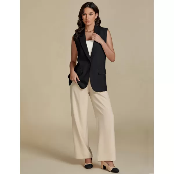 imageluvamia Long Vest for Women Business Casual Sleeveless Blazers Suit Vests Top Open Front Blazer with Pockets Work OfficeBlack