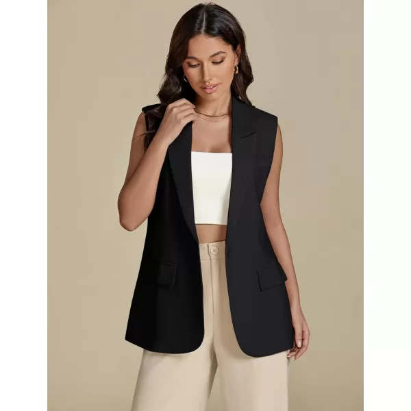 imageluvamia Long Vest for Women Business Casual Sleeveless Blazers Suit Vests Top Open Front Blazer with Pockets Work OfficeBlack