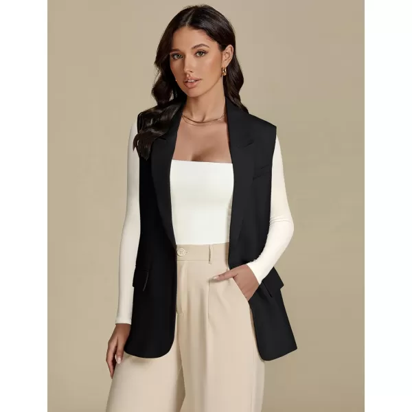 imageluvamia Long Vest for Women Business Casual Sleeveless Blazers Suit Vests Top Open Front Blazer with Pockets Work OfficeBlack