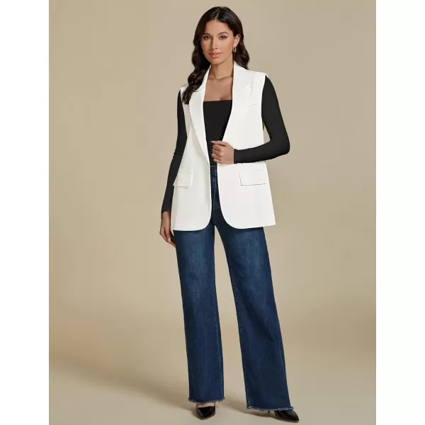 imageluvamia Long Vest for Women Business Casual Sleeveless Blazers Suit Vests Top Open Front Blazer with Pockets Work OfficeCream White