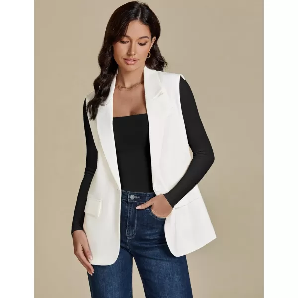 imageluvamia Long Vest for Women Business Casual Sleeveless Blazers Suit Vests Top Open Front Blazer with Pockets Work OfficeCream White