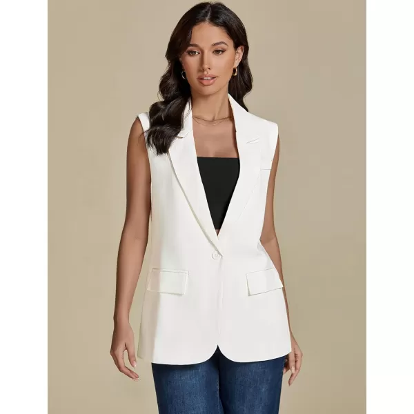 imageluvamia Long Vest for Women Business Casual Sleeveless Blazers Suit Vests Top Open Front Blazer with Pockets Work OfficeCream White