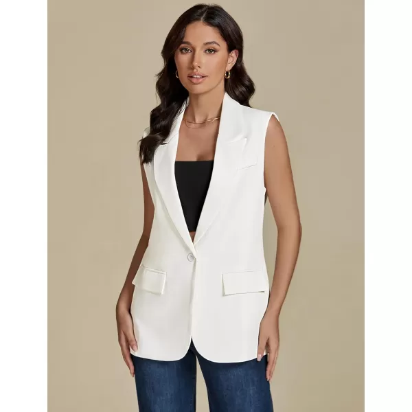 imageluvamia Long Vest for Women Business Casual Sleeveless Blazers Suit Vests Top Open Front Blazer with Pockets Work OfficeCream White