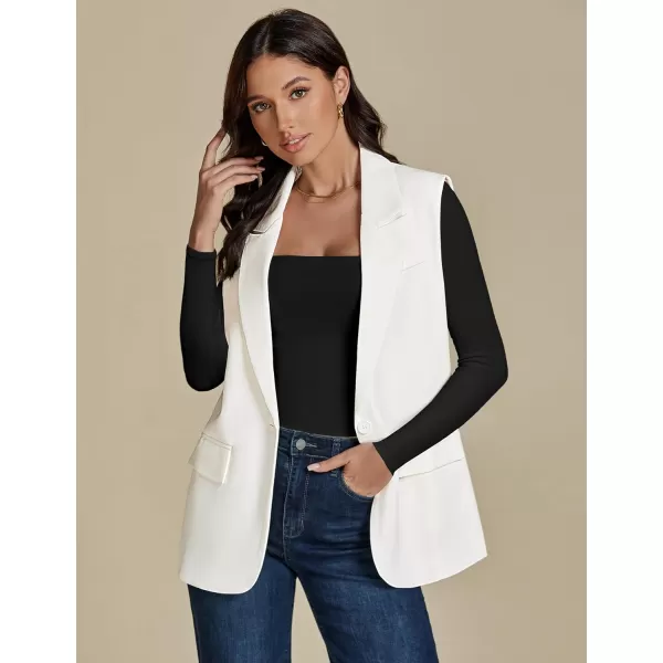 imageluvamia Long Vest for Women Business Casual Sleeveless Blazers Suit Vests Top Open Front Blazer with Pockets Work OfficeCream White