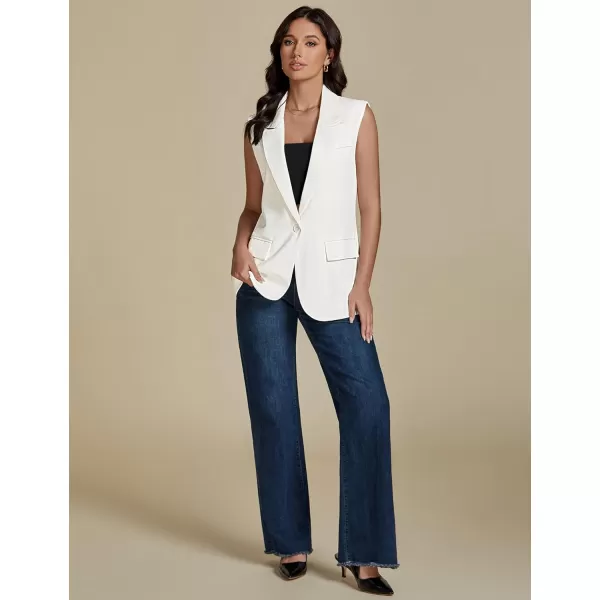 imageluvamia Long Vest for Women Business Casual Sleeveless Blazers Suit Vests Top Open Front Blazer with Pockets Work OfficeCream White