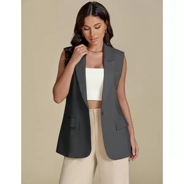 imageluvamia Long Vest for Women Business Casual Sleeveless Blazers Suit Vests Top Open Front Blazer with Pockets Work OfficeDark Grey