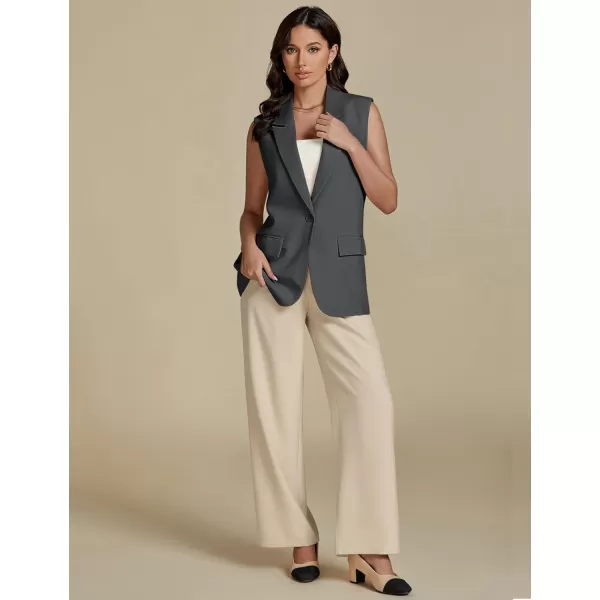 imageluvamia Long Vest for Women Business Casual Sleeveless Blazers Suit Vests Top Open Front Blazer with Pockets Work OfficeDark Grey