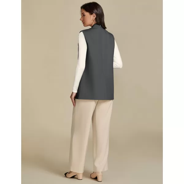 imageluvamia Long Vest for Women Business Casual Sleeveless Blazers Suit Vests Top Open Front Blazer with Pockets Work OfficeDark Grey