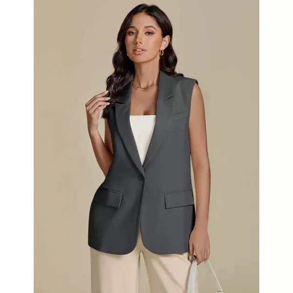 imageluvamia Long Vest for Women Business Casual Sleeveless Blazers Suit Vests Top Open Front Blazer with Pockets Work OfficeDark Grey