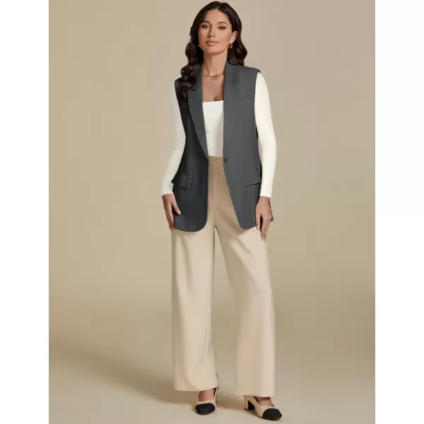 imageluvamia Long Vest for Women Business Casual Sleeveless Blazers Suit Vests Top Open Front Blazer with Pockets Work OfficeDark Grey