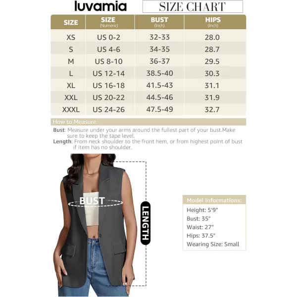 imageluvamia Long Vest for Women Business Casual Sleeveless Blazers Suit Vests Top Open Front Blazer with Pockets Work OfficeDark Grey