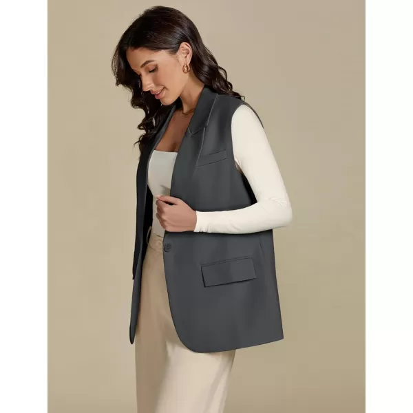 imageluvamia Long Vest for Women Business Casual Sleeveless Blazers Suit Vests Top Open Front Blazer with Pockets Work OfficeDark Grey