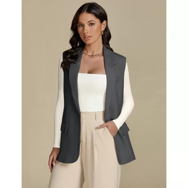 imageluvamia Long Vest for Women Business Casual Sleeveless Blazers Suit Vests Top Open Front Blazer with Pockets Work OfficeDark Grey