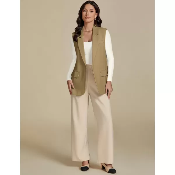 imageluvamia Long Vest for Women Business Casual Sleeveless Blazers Suit Vests Top Open Front Blazer with Pockets Work OfficeKhaki