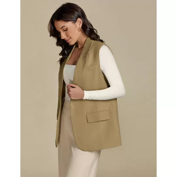 imageluvamia Long Vest for Women Business Casual Sleeveless Blazers Suit Vests Top Open Front Blazer with Pockets Work OfficeKhaki