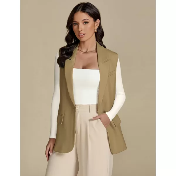 imageluvamia Long Vest for Women Business Casual Sleeveless Blazers Suit Vests Top Open Front Blazer with Pockets Work OfficeKhaki